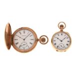 9ct gold open-face fob watch, white Roman dial with subsidiary at VI, top-wound movement stamped