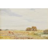 Claude Hayes, R.I. (1852-1922) - Watercolour - Haymaking Wareham Meadows, signed with Grays