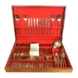 Heal's cutlery - 'Bronze chopstick' pattern canteen of cutlery in a red lined hardwood case, with