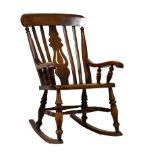 20th Century stained beech Thames Valley style rocking arm chair