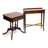Reproduction mahogany slender side table fitted one frieze drawer, and one other rectangular