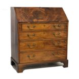 George III mahogany bureau with fall flap fitted four long drawers on bracket feet, 92.5cm wide