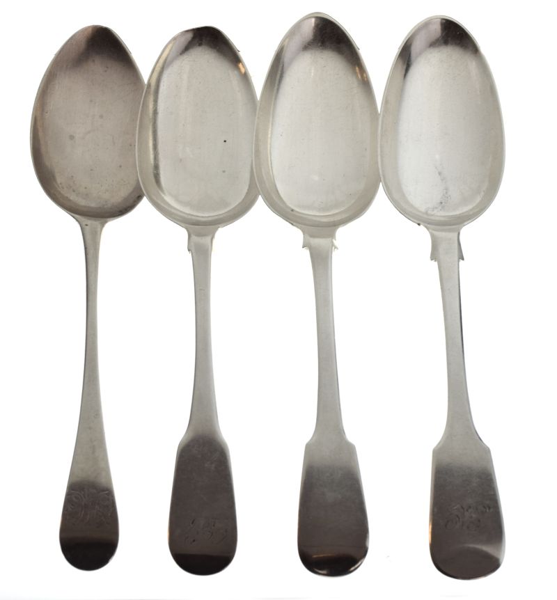 George III silver Old English pattern tablespoon, London 1794, two George III Fiddle pattern