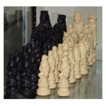 Set of large novelty resin chess pieces moulded as various animals, the pawns as monkeys, Kings as