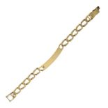 9ct gold identity bracelet of flattened curb-link design, 20.2g approx