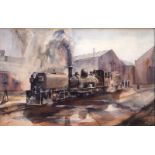 20th Century watercolour - Steaming Trials in the works yard at Gorton. Beyer-Garratt locomotive,