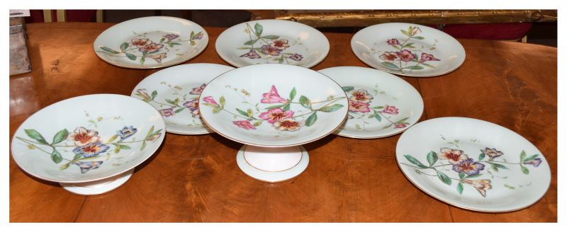 Early 20th Century transfer printed and hand painted porcelain dessert service having floral