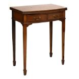 Reproduction mahogany bow front fold-over top tea table fitted two drawers, 56cm wide