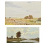 H. Reuter - Oil on canvas - On The Marshes, signed, 38cm x 78cm, framed