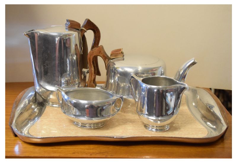 Piquot ware five piece aluminium tea set