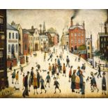 After Lowry - Late 20th Century oil on canvas - Street scene, 49cm x 65cm, framed