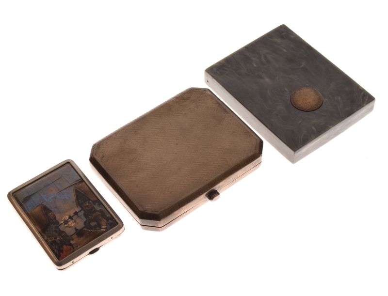 George V engine turned silver cigarette case, Birmingham 1919, 3.5toz approx, together with a 20th