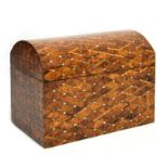Modern figured walnut and mother-of-pearl inlaid dome top trunk, 45cm wide