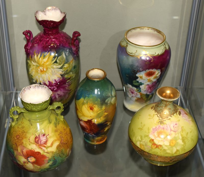 Five assorted Royal Bonn porcelain vases, each with floral decoration, largest 21cm high