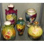 Five assorted Royal Bonn porcelain vases, each with floral decoration, largest 21cm high