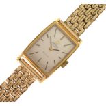 Omega - Lady's De Ville gold-plated wristwatch, silvered rectangular dial, 20mm wide excluding