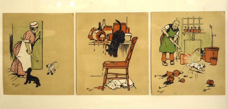 After Cecil Aldin - Three coloured prints, each 28cm x 24.5cm, framed as one