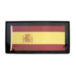 Spanish flag mounted in an ebonised frame, overall dimensions 90cm x 150cm