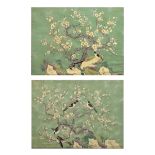 Ethelyn Cosby Stewart (1900-1972) - Pair of silk prints, birds amongst prunus blossom, both signed