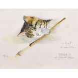 Dede Moser (20th Century) - Hand coloured lithograph, inscribed 'Chat D'Atelier', and 'Al Piandel