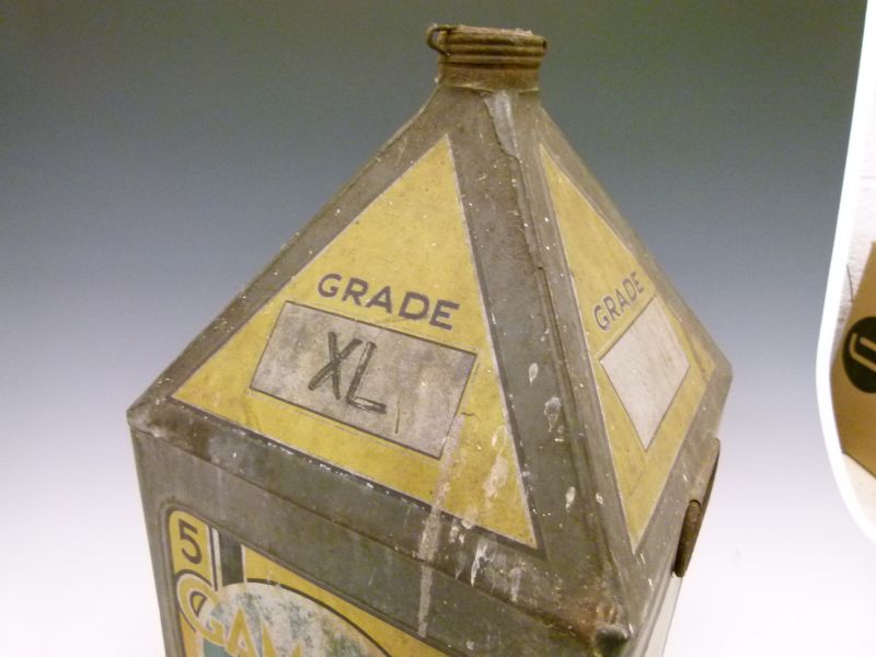 Advertising - Vintage grade XL Gamages pyramid motor oil can, decorated with racing car, seaplane - Image 2 of 9