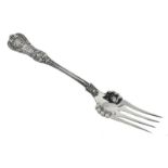 20th Century Sterling Silver English Kings pattern meat fork, designed by Charles Grosjean, the