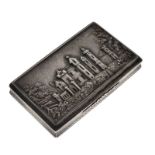 Nathaniel Mills: Early Victorian silver 'Castle-top' snuff box, of rectangular form, the hinged