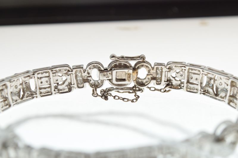 Diamond set 18ct white gold Art Deco style bracelet, set throughout with a total of one hundred - Image 6 of 7