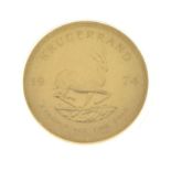 Gold Coins - South African proof Krugerrand 1974, in plastic display case with evaluation