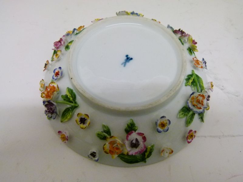 Late 19th Century Meissen porcelain chocolate cup, cover and saucer, each painted with insects and - Image 10 of 11