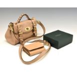 Pink Mulberry Alexa leather handbag having top handle, removeable shoulder strap and buckle