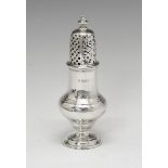 George V silver sugar caster of baluster form, the cover having pierced decoration, London 1925,