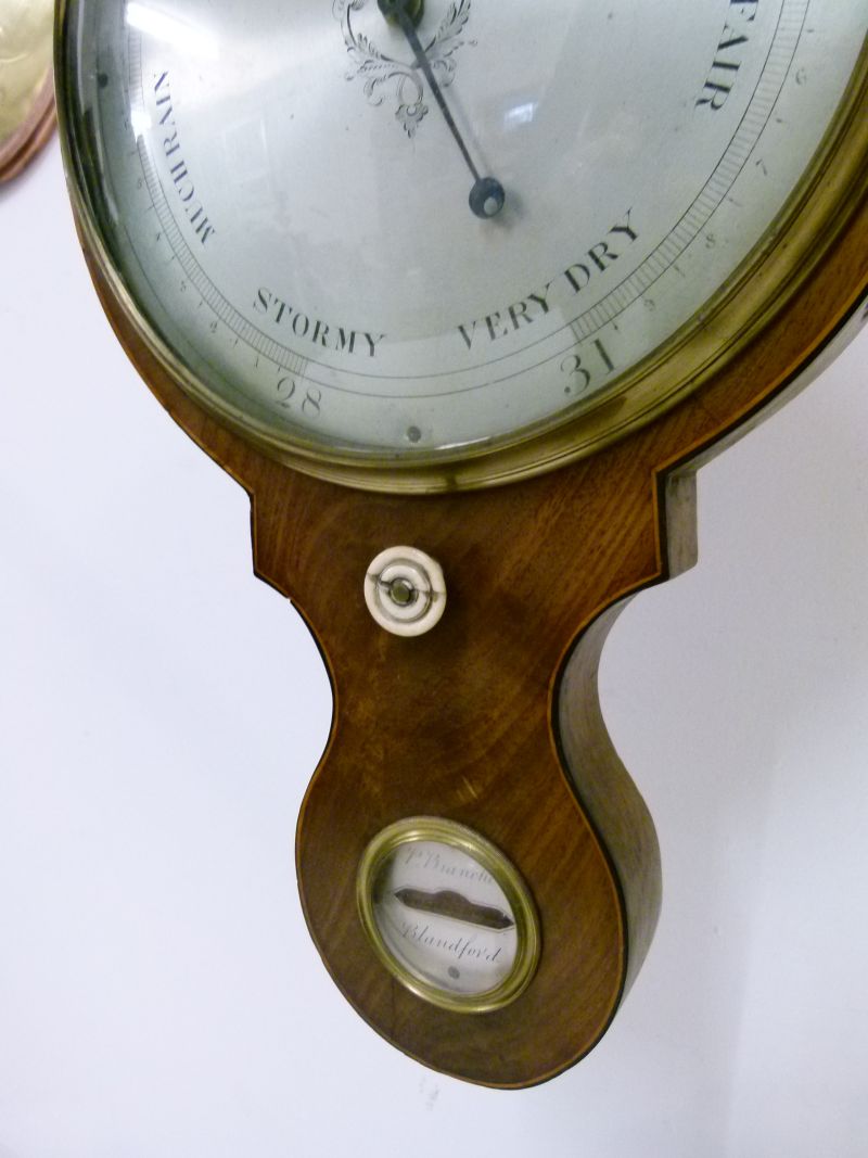 Mid 19th Century inlaid mahogany-cased wheel barometer, P. Bianchi, Blandford, the 10-inch - Image 5 of 9