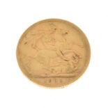 Gold Coin - Edward VII sovereign, 1905 Condition: Some light surface wear and wear to edges from