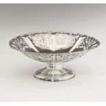 20th Century Chinese white metal pedestal bowl having pierced decoration and standing on a