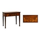 Early 19th Century Dutch marquetry fold-over card table, the hinged rectangular top inlaid with an
