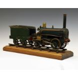 Mid 20th Century scratch-built 4-inch gauge live steam model locomotive with tender, 0-4-0, green