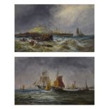 Manner of Georgina Lara (fl.1860-1871) - Pair of oils on canvas - In a stormy sea off a headland,