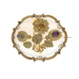 Victorian agate panel brooch, in unmarked gold, applied to the agate is a gem set foliate motif, 5.