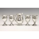 20th Century five piece Chinese white metal drinks set comprising: jug and four beakers of bulbous