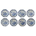 Eight assorted early 19th Century Chinese blue and white porcelain plates, of octagonal form