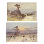 Charles Brooke Branwhite (1851-1929) - Pair of watercolours - Shepherds driving sheep along a