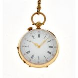 Gold fob watch, with replacement modern mechanical movement on a fancy ink watch chain with