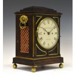 Regency brass-inlaid bracket clock, F.B. Adams & Son, London, the 6-inch convex Roman dial with