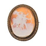 19th Century shell cameo mounted gold brooch, carved with a classical scene of Chiron the centaur