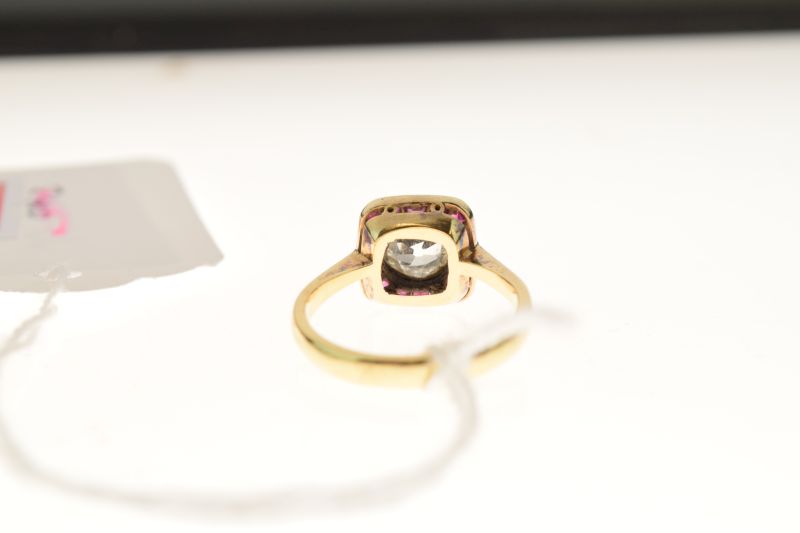 Diamond and calibre ruby 18ct gold ring, Birmingham 1998, the old brilliant cut estimated as - Image 6 of 7