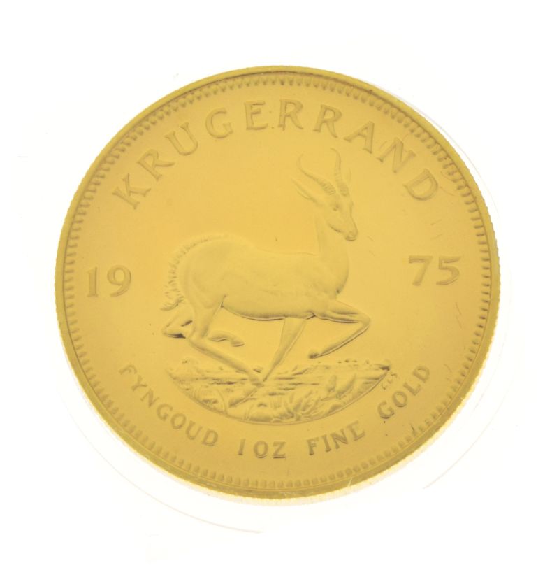 Gold Coins - South African Krugerrand 1975, in plastic display case with evaluation certificate from