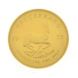 Gold Coins - South African Krugerrand 1975, in plastic display case with evaluation certificate from