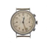 Mid 1940's gentleman's manual wind Chronograph watch head, having a chrome plated case, the silvered