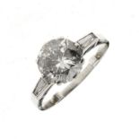 Diamond single stone ring, the unmarked white mount with sizing beads, the brilliant cut measuring